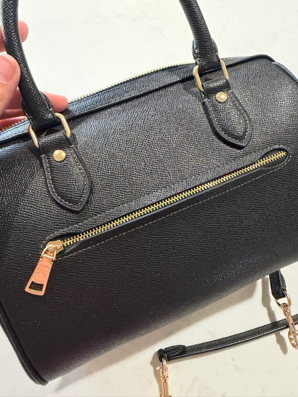 Coach Black Pebbled Leather Satchel with Gold Hardware - Picture 7 of 13